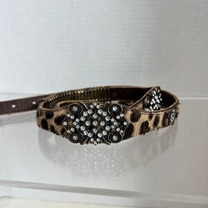 Vintage Y2K Chicos Leopard Print Calf Hair Western Glam Belt Rhinestone Belt